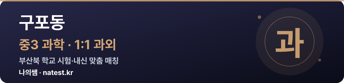 구포동 중3 과학 1:1 과외 — 부산북 학교 시험·내신 맞춤