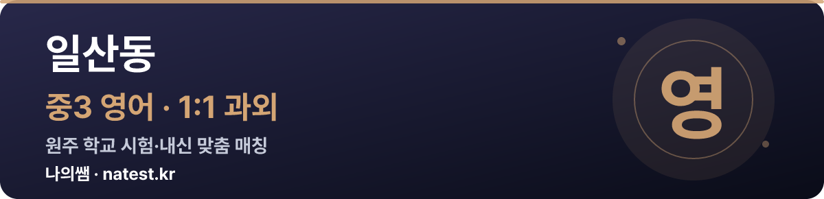 일산동 중3 영어 1:1 과외 — 원주 학교 시험·내신 맞춤