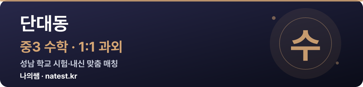 단대동 중3 수학 1:1 과외 — 성남 학교 시험·내신 맞춤
