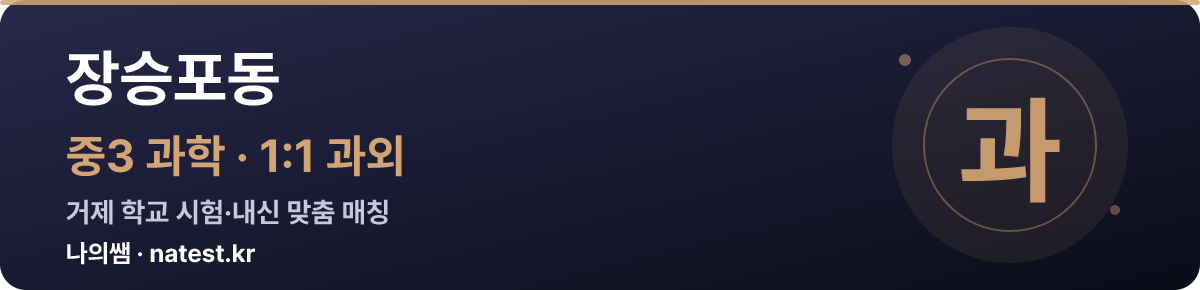 장승포동 중3 과학 1:1 과외 — 거제 학교 시험·내신 맞춤