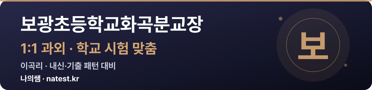 보광초등학교화곡분교장 1:1 과외 — 학교 시험·내신 맞춤