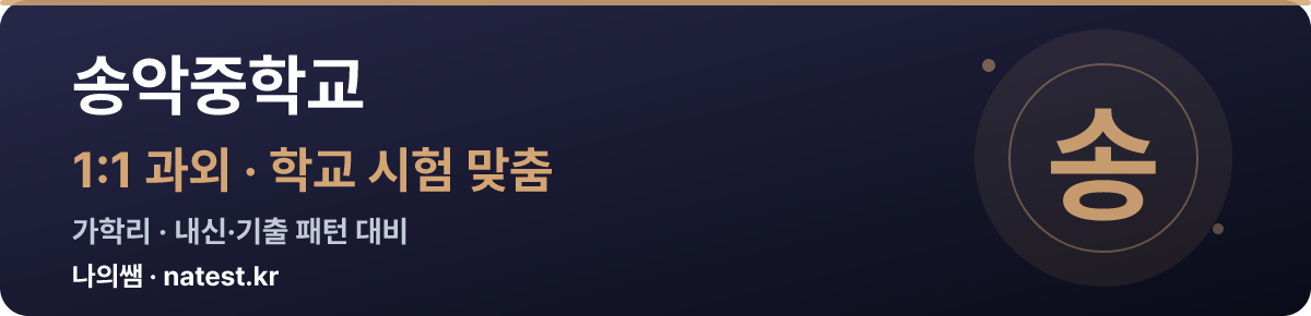 송악중학교 1:1 과외 — 학교 시험·내신 맞춤