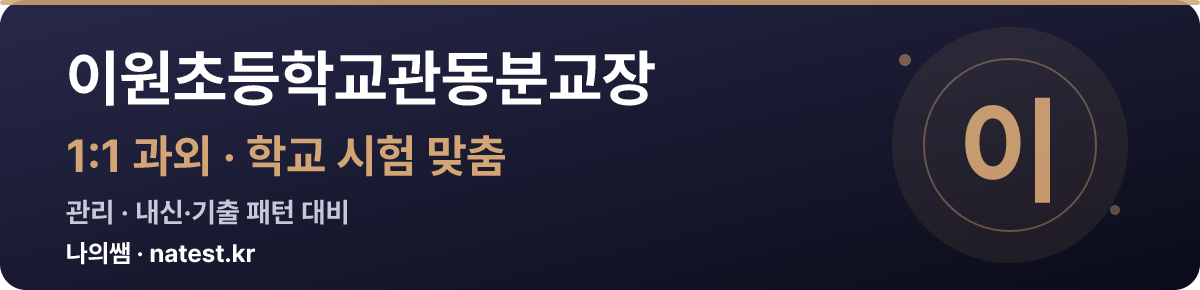 이원초등학교관동분교장 1:1 과외 — 학교 시험·내신 맞춤