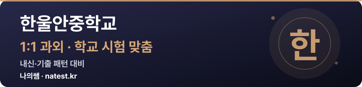 한울안중학교 1:1 과외 — 학교 시험·내신 맞춤