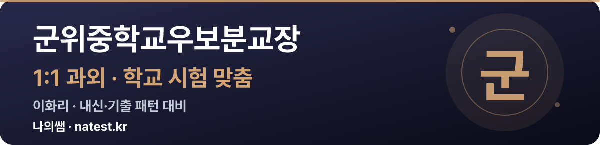 군위중학교우보분교장 1:1 과외 — 학교 시험·내신 맞춤