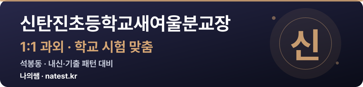 신탄진초등학교새여울분교장 1:1 과외 — 학교 시험·내신 맞춤