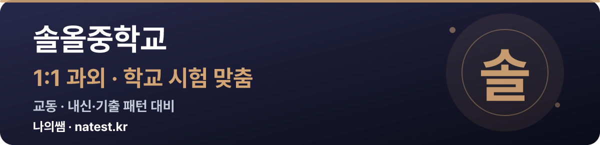 솔올중학교 1:1 과외 — 학교 시험·내신 맞춤