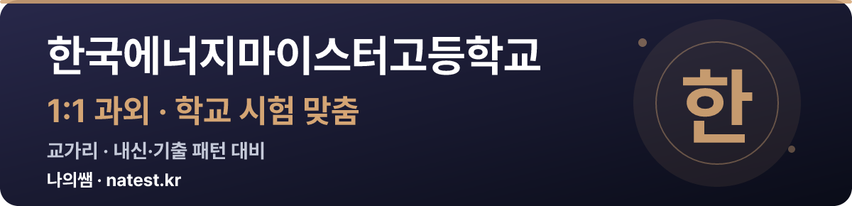 한국에너지마이스터고등학교 1:1 과외 — 학교 시험·내신 맞춤