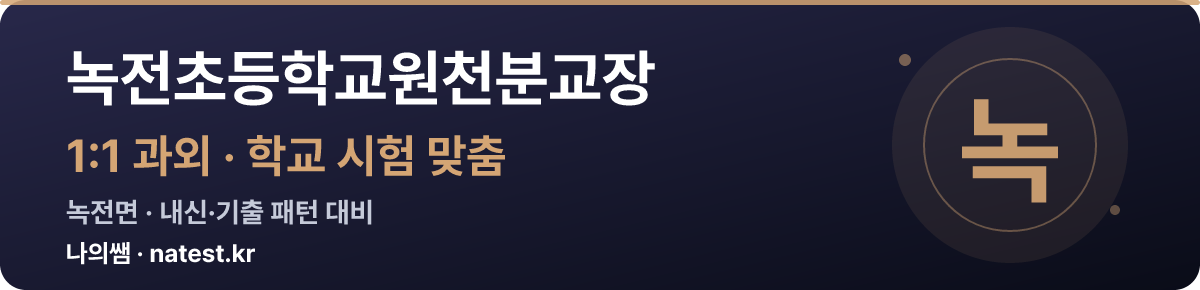 녹전초등학교원천분교장 1:1 과외 — 학교 시험·내신 맞춤
