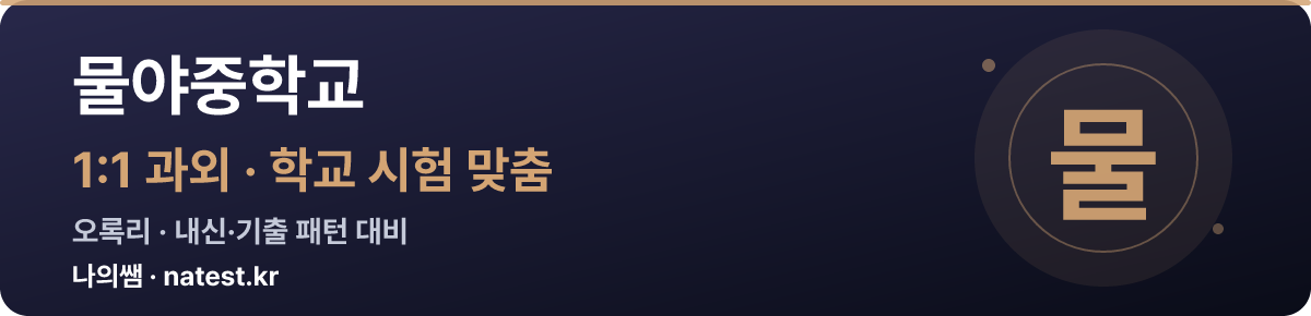 물야중학교 1:1 과외 — 학교 시험·내신 맞춤