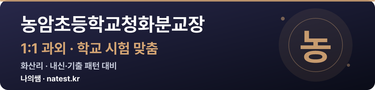 농암초등학교청화분교장 1:1 과외 — 학교 시험·내신 맞춤