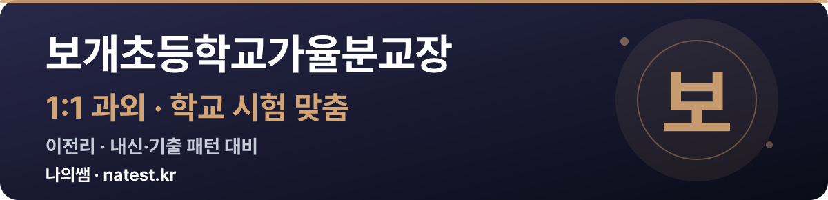 보개초등학교가율분교장 1:1 과외 — 학교 시험·내신 맞춤