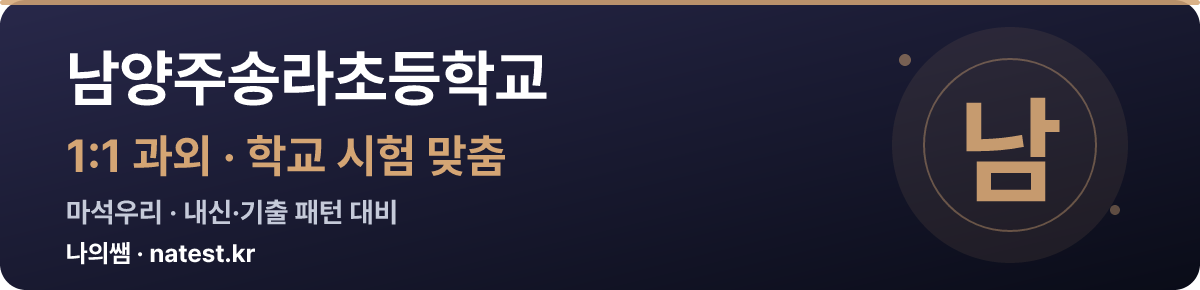 남양주송라초등학교 1:1 과외 — 학교 시험·내신 맞춤