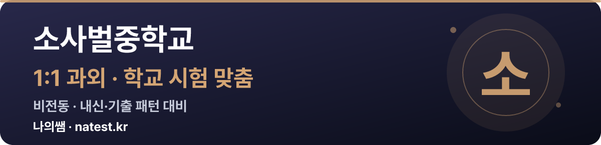 소사벌중학교 1:1 과외 — 학교 시험·내신 맞춤