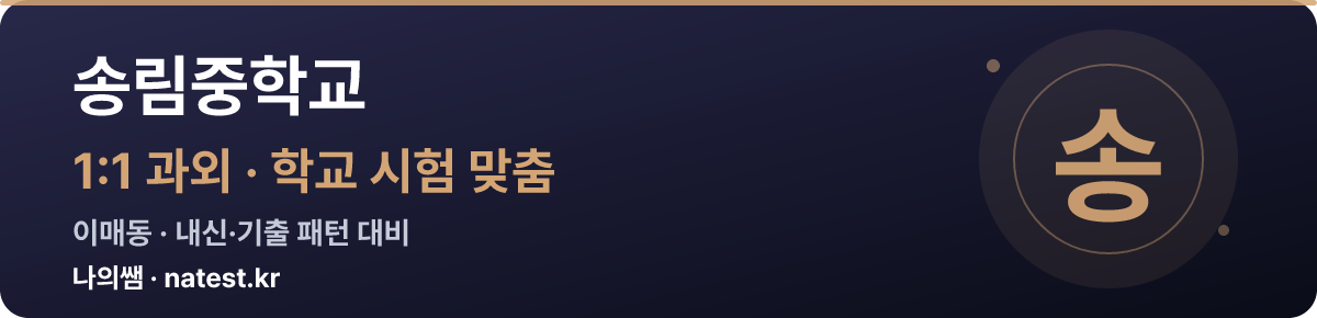 송림중학교 1:1 과외 — 학교 시험·내신 맞춤