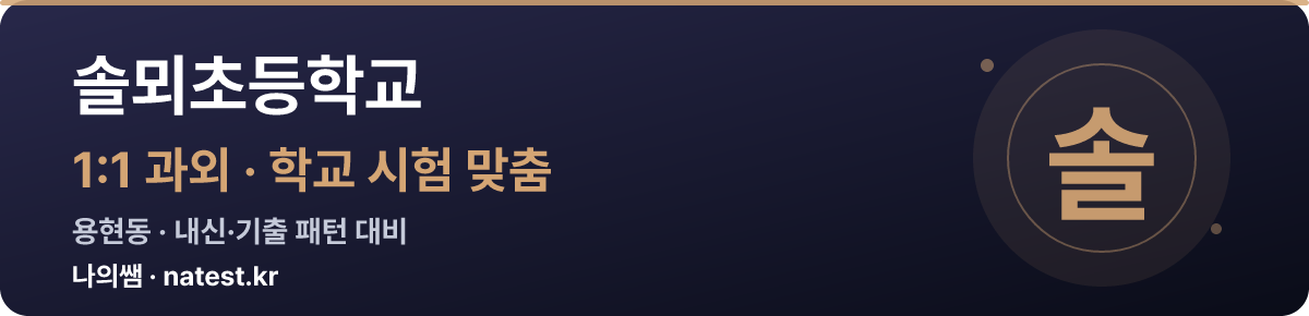 솔뫼초등학교 1:1 과외 — 학교 시험·내신 맞춤