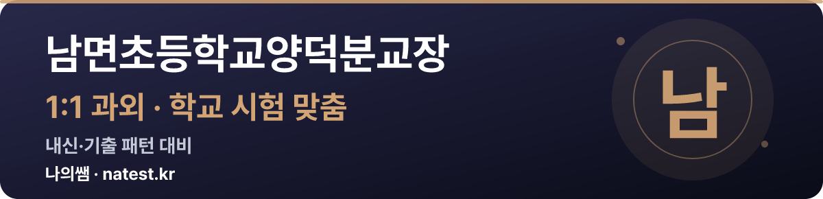 남면초등학교양덕분교장 1:1 과외 — 학교 시험·내신 맞춤