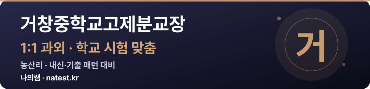 거창중학교고제분교장 1:1 과외 — 학교 시험·내신 맞춤