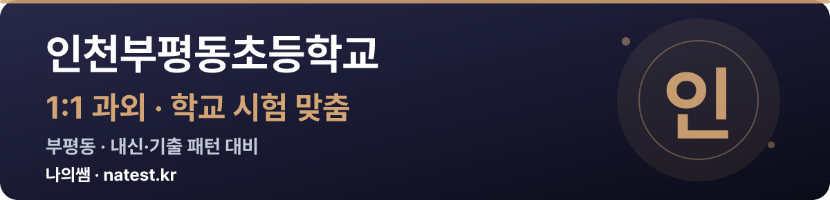 인천부평동초등학교 1:1 과외 — 학교 시험·내신 맞춤