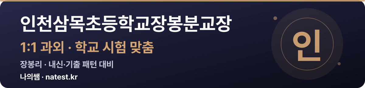 인천삼목초등학교장봉분교장 1:1 과외 — 학교 시험·내신 맞춤
