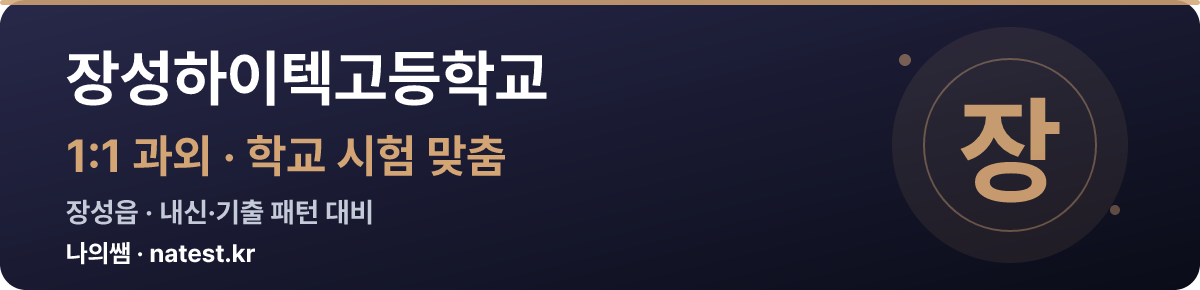 장성하이텍고등학교 1:1 과외 — 학교 시험·내신 맞춤