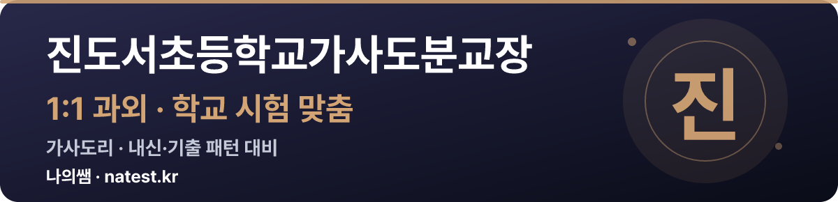 진도서초등학교가사도분교장 1:1 과외 — 학교 시험·내신 맞춤