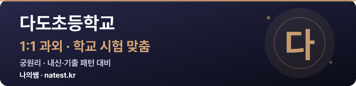 다도초등학교 1:1 과외 — 학교 시험·내신 맞춤