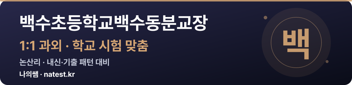 백수초등학교백수동분교장 1:1 과외 — 학교 시험·내신 맞춤