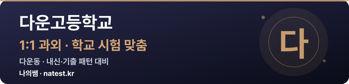 다운고등학교 1:1 과외 — 학교 시험·내신 맞춤