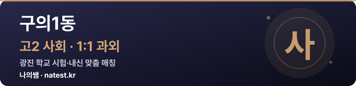 구의1동 고2 사회 1:1 과외 — 광진 학교 시험·내신 맞춤