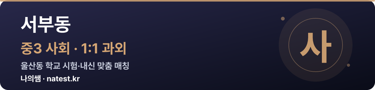 서부동 중3 사회 1:1 과외 — 울산동 학교 시험·내신 맞춤