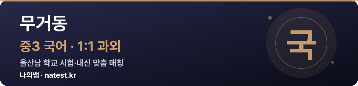무거동 중3 국어 1:1 과외 — 울산남 학교 시험·내신 맞춤